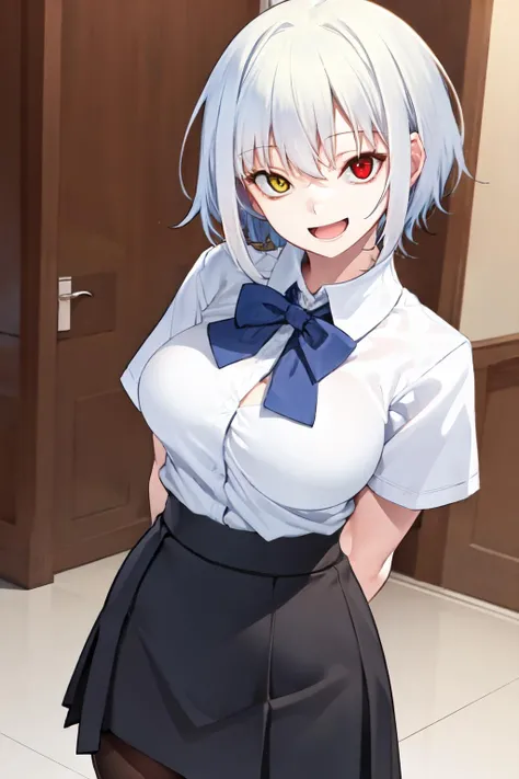 Hunter x hunter style, wet mark on shorts, shorts dripping, belly, neko ears, neferpitou, white hair, red eyes, flashing tits, white shirt, lifting white shirt, exposed breasts, small breasts, looking down, pout, embarrassed, ((florest background)), (best quality,4k,highres,masterpiece), artistic style,subdued colors, vivid colors, professional lighting, detailed lips, detailed eyes.