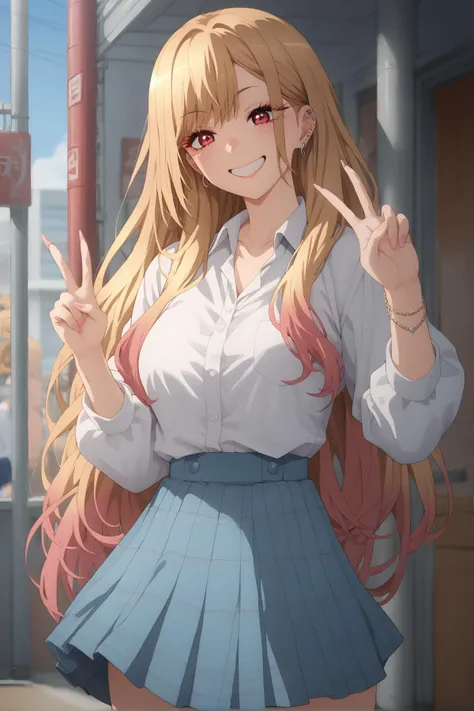 score_9,score_8_up,score_7_up,<lora:Expressive_H:1>,source_anime,1girl,solo,curvy,<lora:Sono Bisque Doll wa Koi wo Suru - Marin Kitagawa XL R1.1:0.7>,Kitagawa Marin,blonde hair,long hair,multicolored hair,red eyes,jewelry,earrings,piercing,skirt,blouse,v_arms,smile,