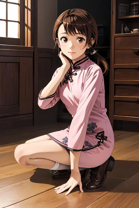 8k high quality detailed,highres,anime,comic,detailed image,
(an illustration of a teenage girl posing,(an illustration of girl,teenage girl)),(magazine_illustration),
(,aakosaki,1girl,brown hair,pony-tail,sidelocks,brown eyes,small breasts),((Brilliant Smile):0.8),detailed_face,
((practicing gymnastics,floor exercise):0.8),
((,XCYP Cheongsam beauties):0.85),(,realistic clothing texture,realistic_skin_texture),<lora:onodera_kosaki_v2:0.65>,<lora:20240221-1708525432688:0.6>,<lora:more_details:0.2>