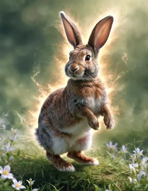 Elemental Fusion, Rabbit's gentle leap, Soft as a whispering breeze, Ears tuned to the world