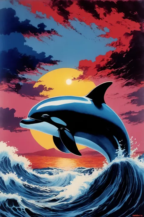 melanin art stylized by Nobuo Sekine, fantasy, Warlike Vibrant Porpoise, Stormy weather, Panorama, Masterpiece, Cozy, 60s Art, spotlight, 50mm, Amaro