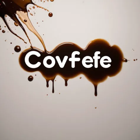 (COV FEFE text logo), brown, liquid splash, white clouds, text logo for covfefe