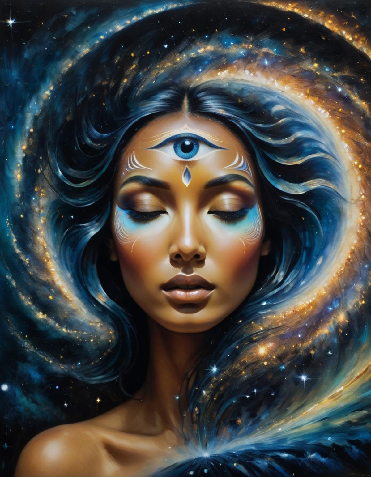 A painting of a woman with her eyes closed and her eyes closed - SeaArt AI