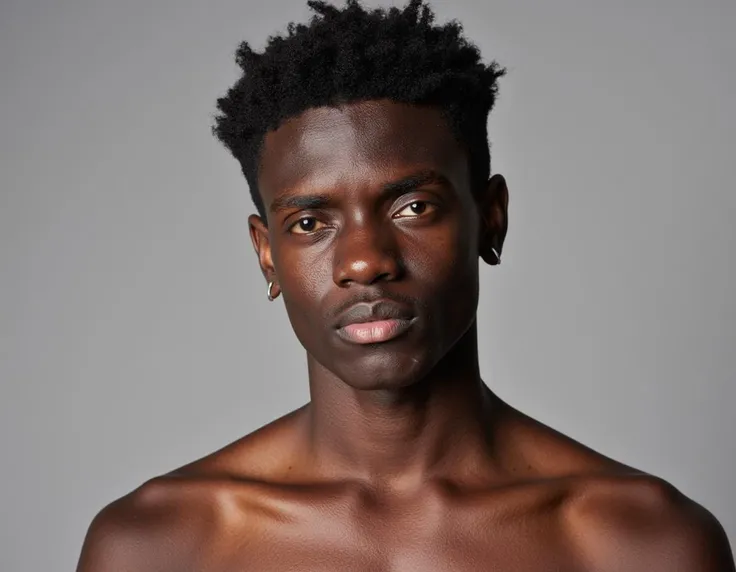 Generate an image of a shirtless black teen with abs sticking out only middle finger