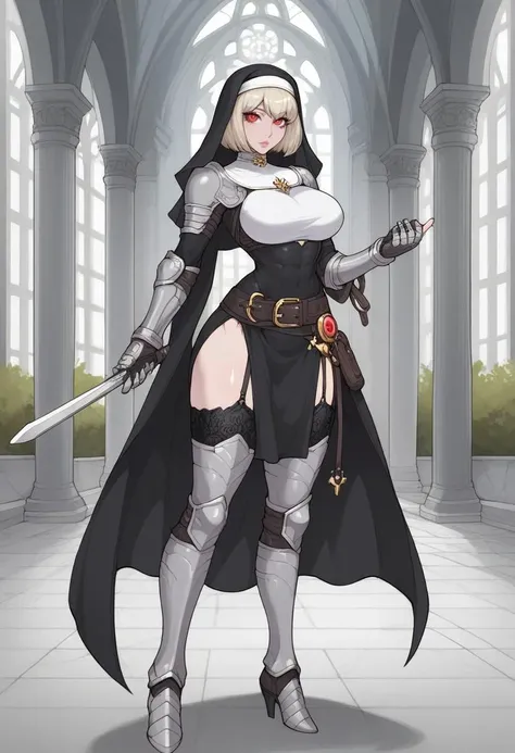 Imagina imagen en calidad 4k de una chica maid en armadura de placas de bikini en un estilo anime, ((full body)), de pie, en una pose heroica de pie, piernas separadas, pelo largo castaño, botas de placas de tacon, fur cape, breast plate,  crotch plate, partialy visible vulva, withe background, nfsw 