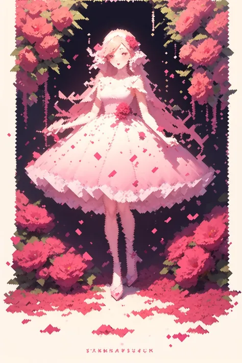 masterpiece, best quality, 1girl, pink theme, flowers, full body