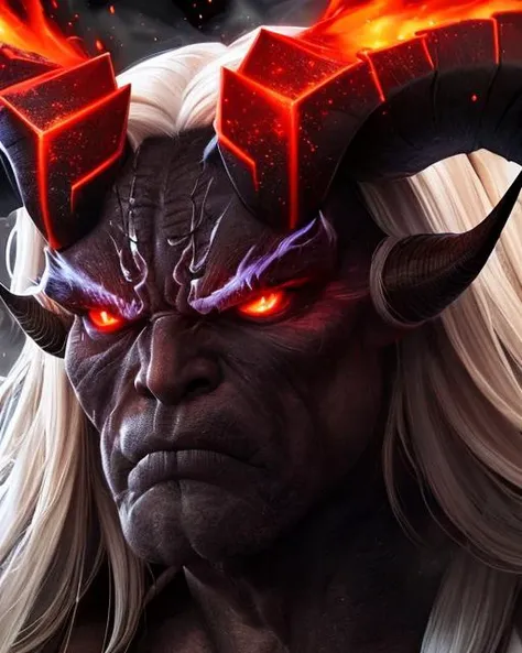 masterpiece, portrait of angry black demon made of smoke, horns, deep red eyes, smoke, particles, very detailed, realistic