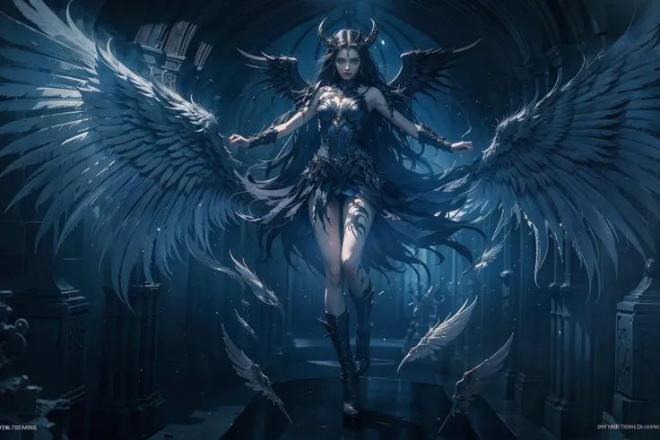 <lora:DarkAngeltest1:1.2>,Dark_Angel,Demons,Satan,
masterpiece,best quality,official art,ultra detailed,
1girl,(full body:1.3),(Black wings:1.1),detailed feathers,dynamic angle,dynamic posture,cathedral of ice,Dark,cinematic lighting,