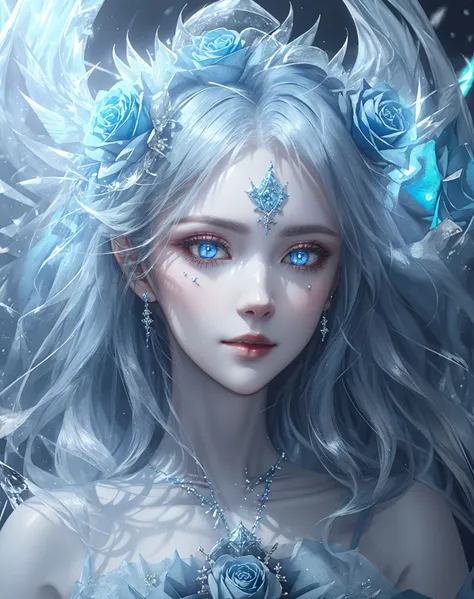 Glacier Caves,ice,Ice ground,(extremely detailed CG unity 8k wallpaper,masterpiece, best quality, ultra-detailed, beautiful detailed eyes:1.2),best illumination,(best shadow, an extremely delicate and beautiful, bloom),
dark_angel,Depth of field,blurring,princess,
1gril,Holding an ice-sculpted sword,blue eyes,blue and black gown,(blue rose),Angel wings,bare feet,(blue rose:1.2),blue jewel,Film filter,Satan,Hellfire,full body,demon,flame,lucifer,(Ice blue flame:1.2),(icicle:1.2),Crystal wings,Glowing wings, <lora:Snow Angel_20230611193424:0.8> ,