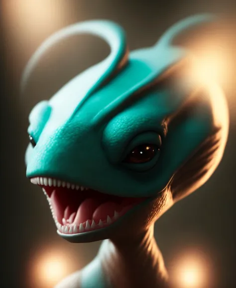 realistic portait of super cute adorable baby dinosaur with scary teeth,  pdalns,  seamless, epic, cinematic, intricate detail, award winning, great lighting, shading, high quality, detailed