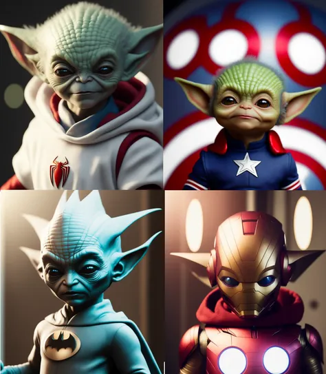 realistic portait of scary ( yoda:0.8) as spiderman, pdalns, seamless, epic, cinematic, intricate detail, award winning, great lighting, shading, high quality, detailed