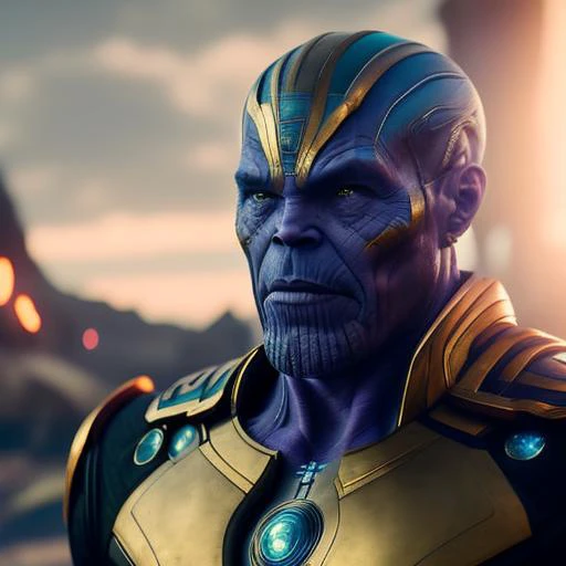 portrait of thanos pdalns, cinematic shot, seamless, epic, intricate detail, award winning, great lighting,  high quality, detailed