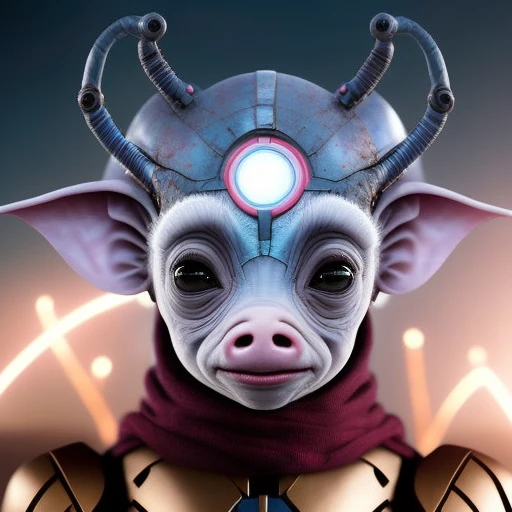 realistic portrait pdalns as a cute alien rpig, (black skin:1), iron man costume, (fireworks background:1.1)