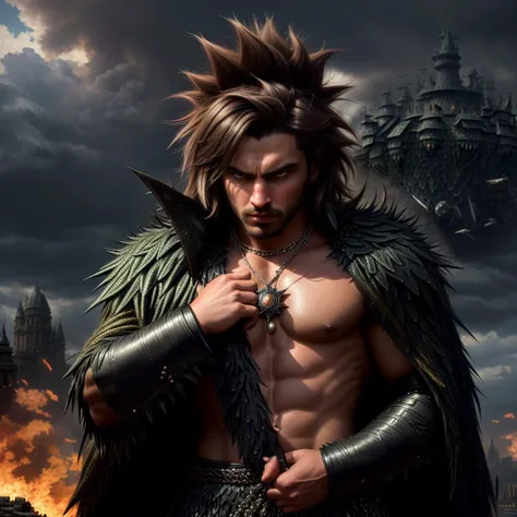young dark magician in an elegant black caftan and a heavy fur coat, (dark coat and suit:1.2), 20 year old man with light bristles, <lora:Dra9onScaleAI:1>, (upper body), mage-commander of the army of Darkness, (close up), the commander stands on the ruins of the captured city, destroyed war-torn citadel on background, (all in fire and blood), disdain, angry, tired, looking at camera, evil army on background, highly detailed, 8k HD, photorealistic digital art trending on Artstation 8k HD high definition detailed realistic, masterpiece, high quality, sharp focus, hdr, cinema shot, trending on ArtStation, Intricate, High Detail, Sharp focus, dramatic, photorealistic painting art by midjourney, <lora:add_detail:0.5>