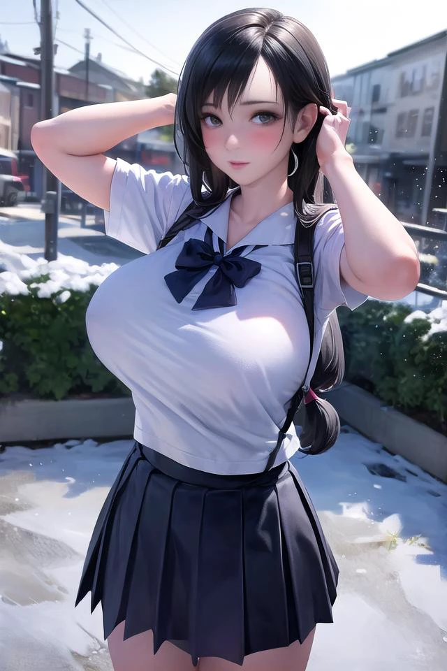 (masterpiece, best quality:1.2),
highres,
skin_detail,
face_detail,
lustrous_skin:1.4,
skindentation,
defTifa,
yo,
School shirt,
school skirt
ultra_massive_natural_breasts:1.4,
(innocent_big_eyes:1.0),
light_blush,
winter,
snow,
outdoor,
garden,
cute,
{sexy_pose | seductive_pose | erotic_pose}
cowboy_shot,
<lora:tifa-nvwls-v1-final:0.6>
<lora:eu03 2:0.5>
<lora:exbikini2:0.5>
<lora:thai_junior_highschool_girl_uniform:0.6>
