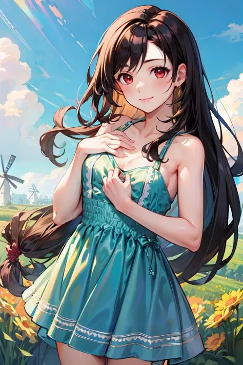 a woman in a white dress in a field of red flowers, she is in pure bliss, combat boots, she expressing joy, tv commercial, clean borders ; photorealistic, floating in perfume, gettyimages, psytrance, showing victory, french girl, ecstatic, rosses, flying