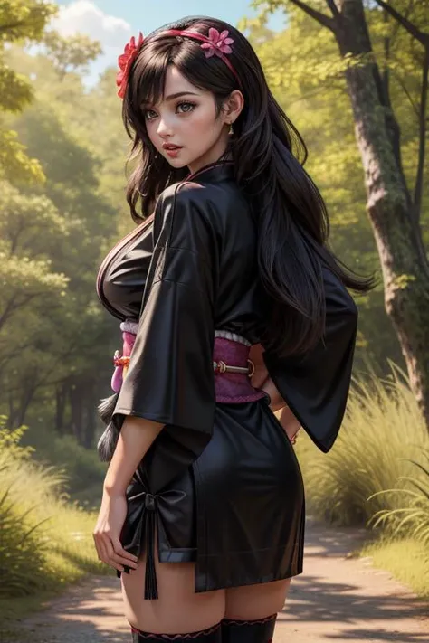 <lora:add_detail:0.5> <lora:copax_charm_eu:0.2> (1girl,3d, photorealistic,masterpiece, best quality), excited, from back, seductive pose, in a forest,
big boobs,edTifa, hairband, hair flower, black kimono, sash, black thighhighs, cross-laced boots
<lora:tifa-nvwls-v1:0.6>