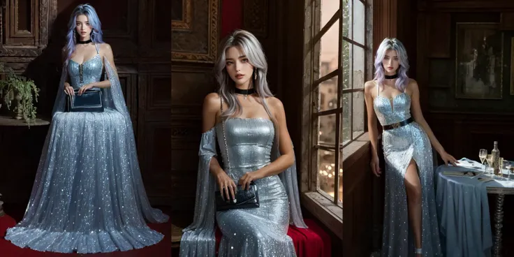 (otherworldly), highly insanely detailed, masterpiece, top quality, best quality, highres, 4k, 8k, RAW photo, (very aesthetic, beautiful and aesthetic), 1girl, Tower13_Gizelle,
(wearing a luxurious red gown:1.3), sitting on a table in a glamorous restaurant,
baseball hat, long-shot ruins, building, window frame, cracked window, wall corner, upturned, abandoned, metal, industrial, fence, moody, cracked mud, urban, canalside,
upper body,
a silver leather clutch bag with a fiber optic light-up center panel, featuring a silver chain strap with a silver leather segment,
<lora:Hirena_Light_up_handbag:0.8>,
__lazy-wildcards/char/haircolor__,
__lazy-wildcards/dataset/background-color__,
âââ