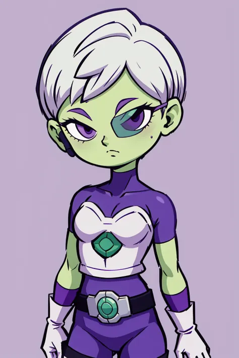 best quality, highly detailed, sleeping <lora:cheelai-nvwls-v1:.8> cheelai, green skin, purple bodysuit, short sleeves, purple shorts, belt, armor, white gloves, tinted eyewear