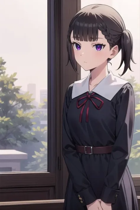 makishijou, <lyco:makishijouv2-lyco-nochekaiser:1>,
maki shijou, bangs, blunt bangs, (purple eyes:1.1), twintails, two side up, braid, short twintails,
BREAK long sleeves, dress, ribbon, school uniform, black dress, red ribbon, neck ribbon, collared dress, shuuchiin academy school uniform,
BREAK outdoors,
BREAK looking at viewer, (cowboy shot:1.5),
BREAK <lyco:GoodHands-beta2:1>, (masterpiece:1.2), best quality, high resolution, unity 8k wallpaper, (illustration:0.8), (beautiful detailed eyes:1.6), extremely detailed face, perfect lighting, extremely detailed CG, (perfect hands, perfect anatomy),