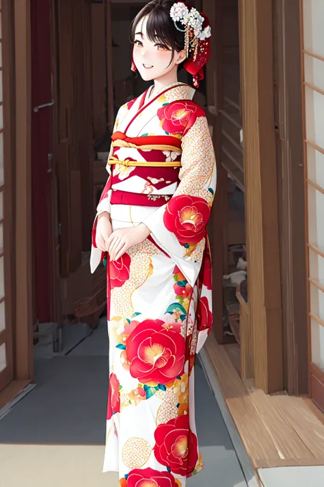 masterpiece, best quality, <lora:furisode:0.7>, floral print, furisode,