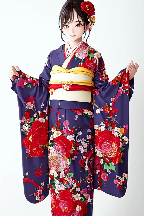 masterpiece, best quality, <lora:furisode:0.7>, floral print, furisode,