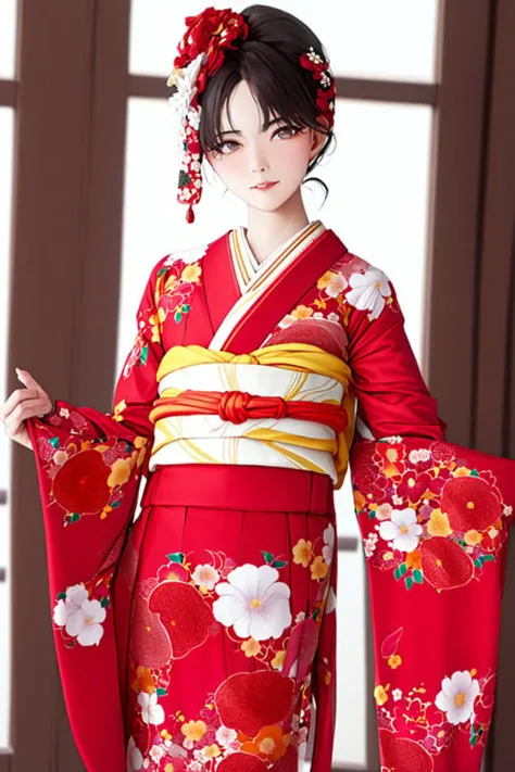 masterpiece, best quality, <lora:furisode:0.7>, floral print, furisode,