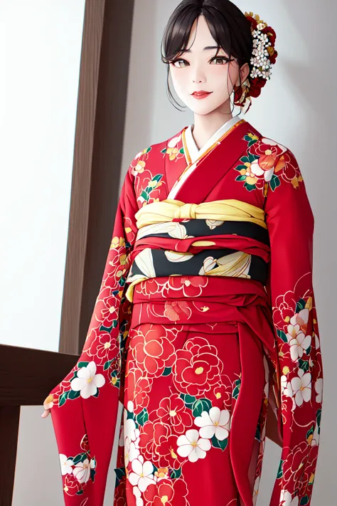 masterpiece, best quality, <lora:furisode:0.7>, floral print, furisode,