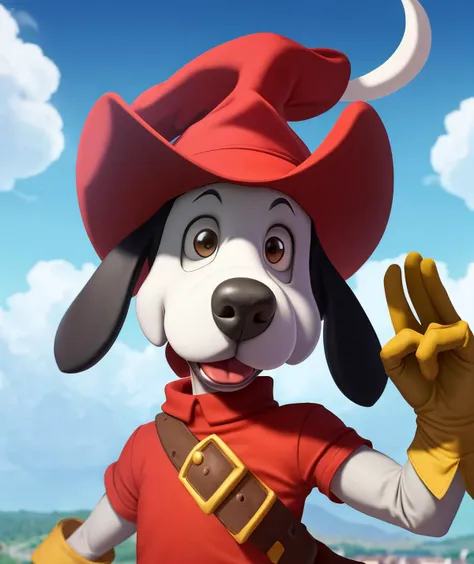 <lora:quiron_Dogtanian_v3_Lora:0.77> dogtanianquiron, dogtanian, 1boy, gloves, red hat,   victory pose,