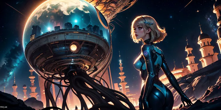 16k, ultra-high quality, highres, intricate, highly detailed, realistic, hyperrealistic, hypermaximalist, medium full shot, (solo:1.2), embedding:E-GM\E-Girls_Mansion_Mona is a stunningly beautiful girl, looking at viewer, metallic color makeup, looking content, atmpkart, in a futuristic full body costume stands in front of a giant object, dynamic pose, creative angle, from behind, embedding:Positive\epiCPhoto, <lora:Style\Atompunk.safetensors:0.8>, <lora:Utilities\detail_slider_v4.safetensors:0.6>, <lora:Utilities\lora_perfecteyes_v1_from_v1_160.safetensors:0.8>,