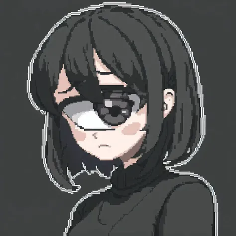 <lora:hcnone:1>, hcnone, pixel art,
<lora:cyclops_retro_ham_avas_jun_rifl-08-02--rifl-09-01:1>, cyclop, masterpiece, best quality, 1girl, solo, black eyes, black hair, black sweater, bob cut, closed mouth, medium hair, simple background