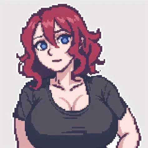 1 woman, redhead, (((long hair))), solo, perfect lighting,mature female, veins, (masterpiece, high quality:1.1), blushing, skin pale and dotted with a few freckles across her nose and cheeks, strong, veins, abs,looking at viewer, navel, (((Full nude))), (((Open pussy))), (((big tits, big and busty))), píxel art