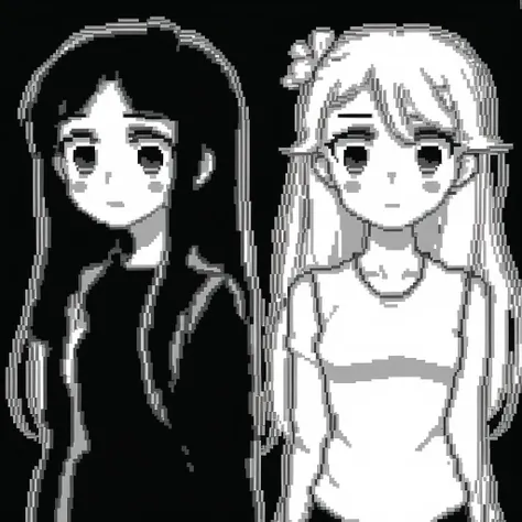 <lora:hcnone:1>, hcnone, pixel art,
10s, 2girls, comic, long hair, monochrome, multiple girls, simple background, yuri
