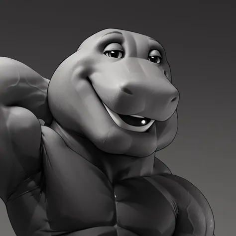 score_9, score_8_up, score_7_up, score_6_up, source_cartoon, BREAK, 1boy, barney the dinosaur, gigachad, black and white, smile, posing, chiseled jawline, muscular, 2D <lora:Barney_the_Dinosaur:1> <lora:gigachad:1>