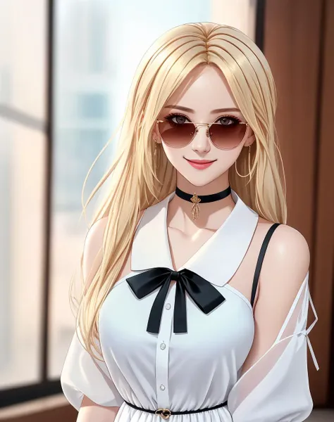 4K, Masterpiece, highres, absurdres,natural volumetric lighting and best shadows, deep depth of field, sharp focus, smiling,soft delicate beautiful attractive face,edgAsianc,
beautiful blonde Nadia with sunglasses and a choker,
white shirt dress with a black and white bow,
wearing edgAsianc, cowboy shot <lora:Nadia:0.35> <lora:zeronis:0.7> <lora:DitaStyle1:0.25> <lora:edgAsianc:0.7>