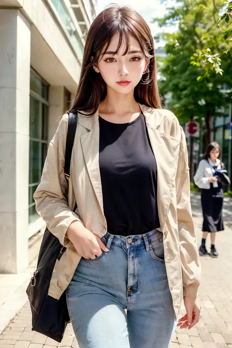 (masterpiece), (best quality:1.4), absurdres, [:intricate details:0.2], 1girl of 20 y.o, in (university school:1.5), outdoors, seductive of cowboy shot, (black shirt), beige jacket, jeans, leaf cut, backpack,
<lora:edg_asianCasualWear:0.76>, edgAsianc, beautiful woman, wearing edgAsianc, (ulzzang-6500-v1.1)