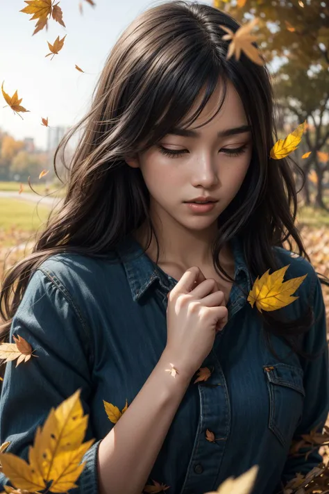 bokeh effect, woman, falling leaves<lora:add_detail:0.5> <lora:boldline:0.2>