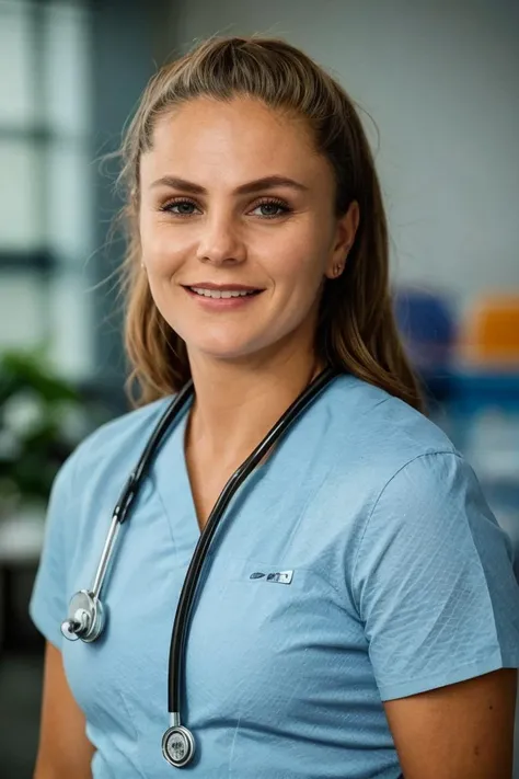 1girl, solo, portrait of a nurse wearing blue scrub, stethoscope, smile, hospital, soft lighting, looking at viewer, blurry background, bokeh, chromatic aberration, depth of field, masterpiece, best quality, ultra-detailed, ultra high res, (photorealistic:1.4), raw photo, (realistic:0.2), 8k HDR, f1.4, 40mm, photorealistic, raw, 8k, textured skin, skin pores, intricate details
<lora:skin_texture_v2:0.5> <lora:epiCRealismHelper:0.8> <lora:PAseer-SD15-LCM Quick:1> <lora:lm92_ned_lora_v01:1> lm92