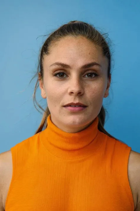 1girl, solo, portrait, (orange sleeveless turtleneck), looking at viewer, [blue background], masterpiece, best quality, ultra-detailed, ultra high res, (photorealistic:1.4), raw photo, (realistic:0.2), 8k HDR, f1.4, 40mm, photorealistic, raw, 8k, textured skin, skin pores, intricate details
<lora:skin_texture_v2:0.5> <lora:epiCRealismHelper:0.8> <lora:PAseer-SD15-LCM Quick:1> <lora:lm92_ned_lora_v01:1> lm92