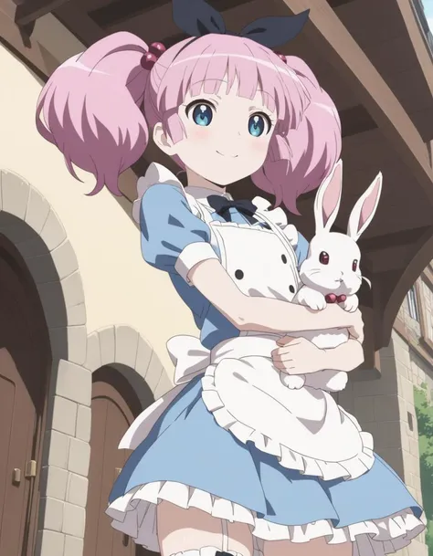 1girl,
<lora:yosikawatinatuXL1:0.8>,yosikawatinatu,
pink hair,hair bobbles, hair ornament, twintails, blue eyes,short hair,
smile,
<lora:alicecosXLv2:0.8>,alicecos,thighhighs,legwear,hair ribbon, blue dress,short sleeves, frills apron, puffy short sleeves,
Medieval Town,castle,(hold a playing card:1.2),
masterpiece, best quality, ultra detailed, highres,4k,(ultra-detailed:1.4) (illustration:0.5), (ray tracing,:0.8),(anime colored:0.7),(ai-generated:0.5), (anime screencap:1.2),
