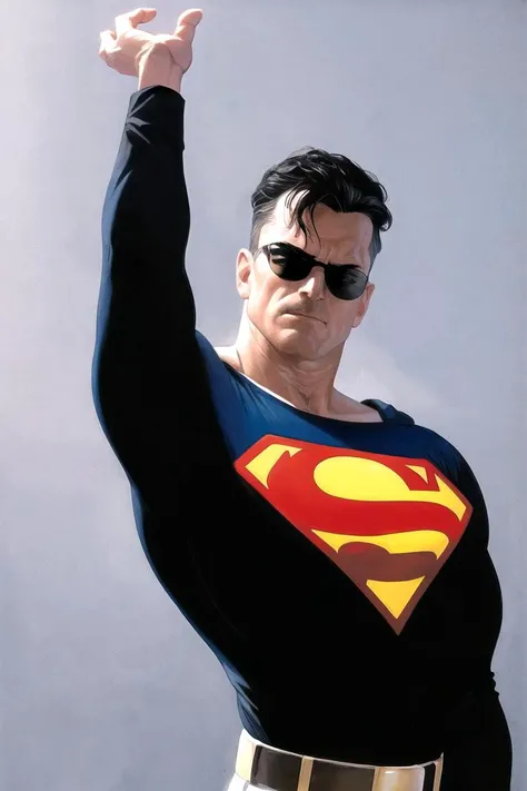 masterpiece, best quality, high quality, highres, upper body, straight-on, 
LoConARTSTYLE_AlexRoss_ComicArt_ownwaifu, www.ownwaifu.com, 
1boy, sunglasses,  black hair, formal, male focus, shirt, simple background, solo, suit, short hair, long sleeves, necktie, striped, formal,
superhero,
<lora:LoConARTSTYLE_AlexRoss_ComicArt_ownwaifu-15:0.9>