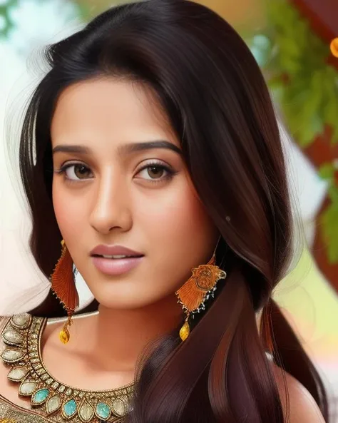 hires close up photo of Arao woman studio quality, looking straight at viewer, detailed ethnic dress, background bokeh <lora:Amrita_Rao_SD15_LoRA:1>
