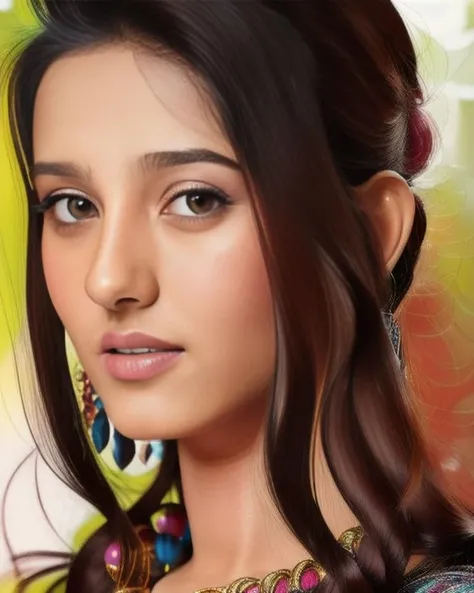 hires close up photo of Arao woman studio quality, looking straight at viewer, detailed ethnic dress, background bokeh <lora:Amrita_Rao_SD15_LoRA:1>