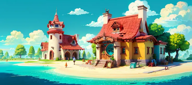 masterpiece, best quality, Low saturation, toon, building, simple design, Pixar style, sandbox, road, trees, water, cars, cloud, cloud shadow, science fiction, Turquoise and Coral, <lora:M_Sence:0.7> <lora:mini sence-000008:0.2> <lora:LoHA-dailyRenderStyle:0.8>