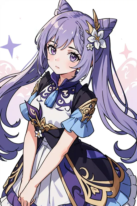 (masterpiece, best quality), intricate details,
 1girl,    keqing,  <lyco:KeqingCharacter:0.8>purple hair, forehead, cone hair bun, purple eyes, hair flower,hair ornament, twintails, long hair,