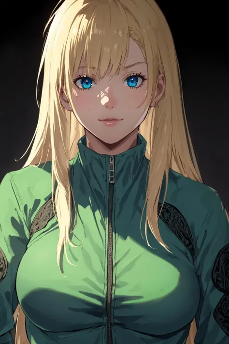 highres, sharp focus, pixiv masterpiece, ((intricate details)), highly detailed, nikaidou_dorohedoro, 1girl, blonde hair, long hair, upper body, blue eyes, green suit, messy hair, (muscular:0.8),  <lora:Nikaidou_Dorohedoro:0.65>