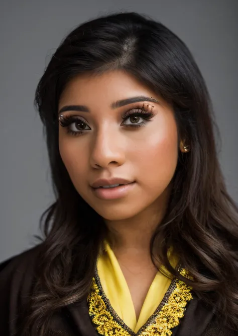 <lora:Kirstin_Maldonado:1>
photo of beautiful (Kirstin_Maldonado), ((ultra detailed, masterpiece, best quality)), sfw, best quality, ultra high res, ultral detailed face and eyes, (photorealistic:1.4), 1 woman, brown eyes, dark hair
(black Hogwarts robes:1.2), Hogwarts, Harry potter, (Hufflepuff yellow:1.2), magic, beautiful, immaculate, perfect eyes, perfect face, (extremely detailed skin), (flawless skin), (model pose), (natural light), (high quality photography), (intricate details), (8k), (HDR), (sharp focus)
