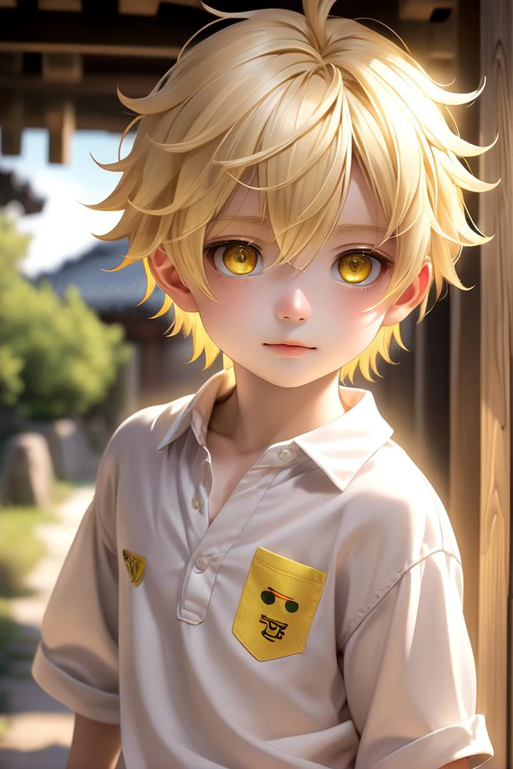 <lora:cutified_anime_character_design:0.4> nao, 1boy, masterpiece, ultra detail, tavern, (yellow eyes:0.5), (cute shirt:1.3), blonde hair
