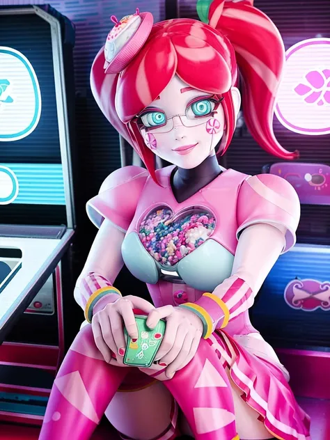 1girl, suzy_snacktime, sitting, hands on knees, slot machines, slot machines on background, smile, solo <lora:SuzySnacktime_OrangeMix:0.75>