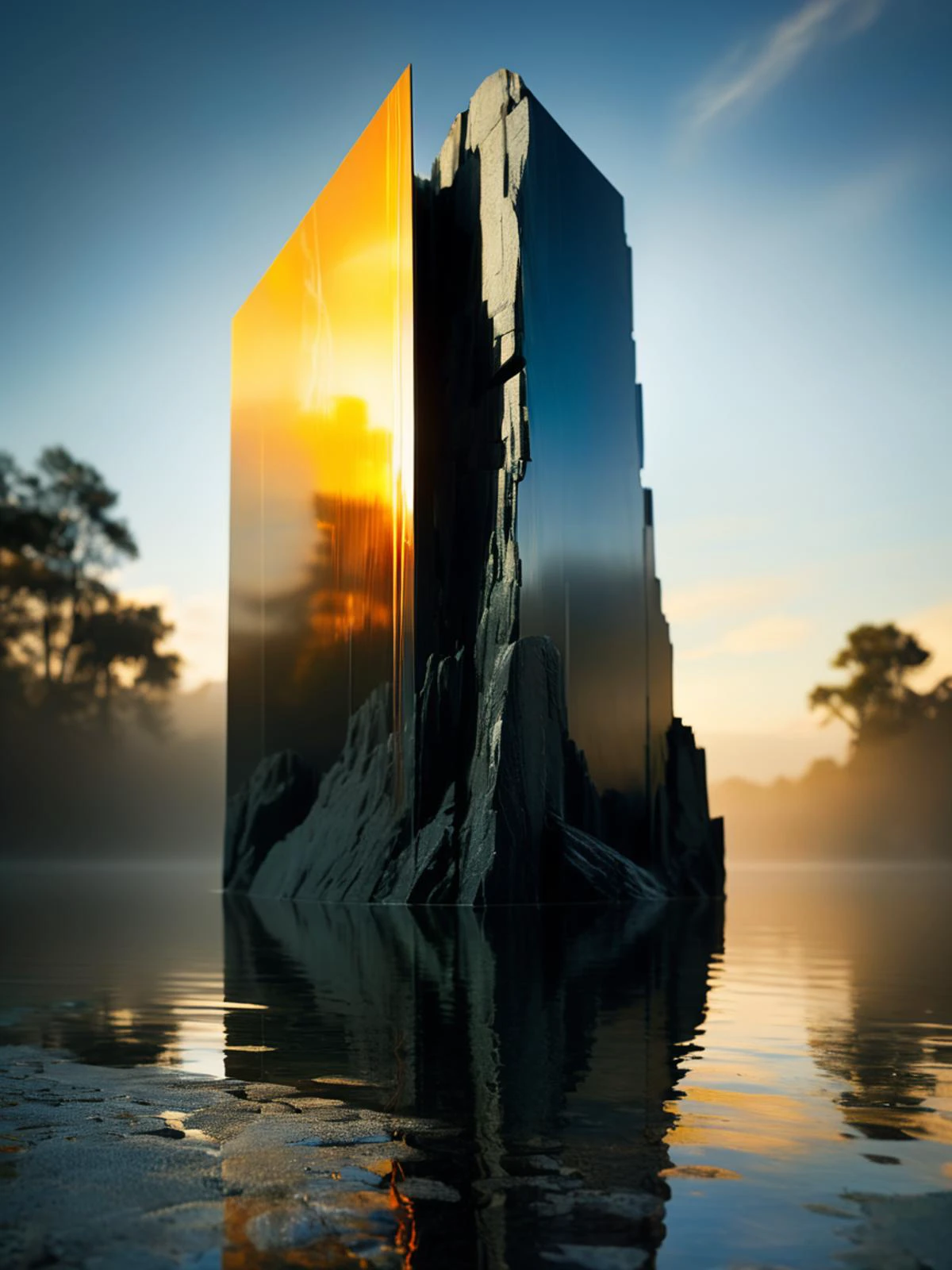 digital art, Semi-Abstract "The Monolith of Longing", shallow depth of field, Fine art, Tranquil, Destructive Art, hard light, F/8, Kodak portra, hyperdetailed, 4k, highly detailed, <lora:FF-Midj-Top-v0564-FA-TX:1> <lora:FF-Midj-Top-v0565:1>
